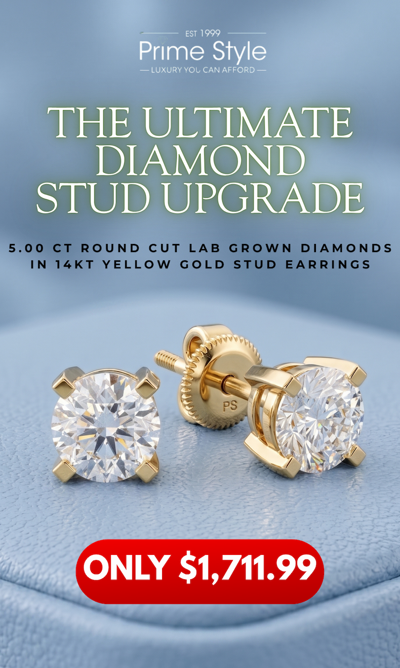 5.00 CT Round Cut Lab Grown Diamonds in 14KT Yellow Gold Stud Earrings