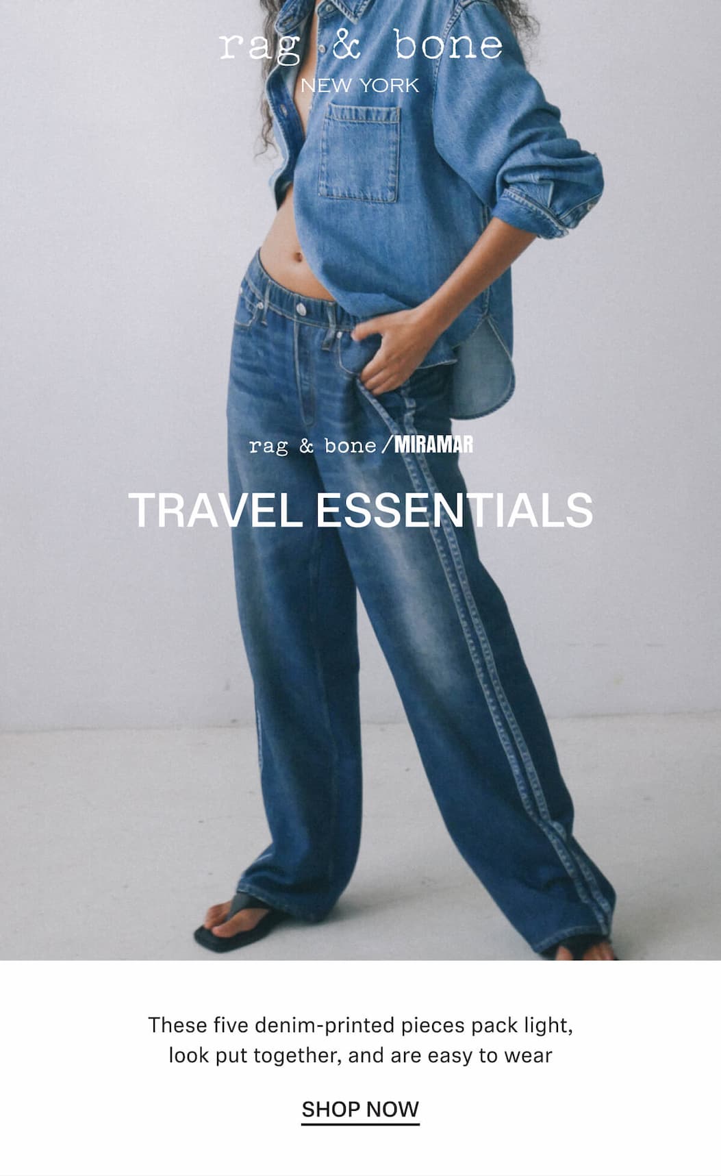 These five denim-printed pieces pack light, look put together, and are easy to wear