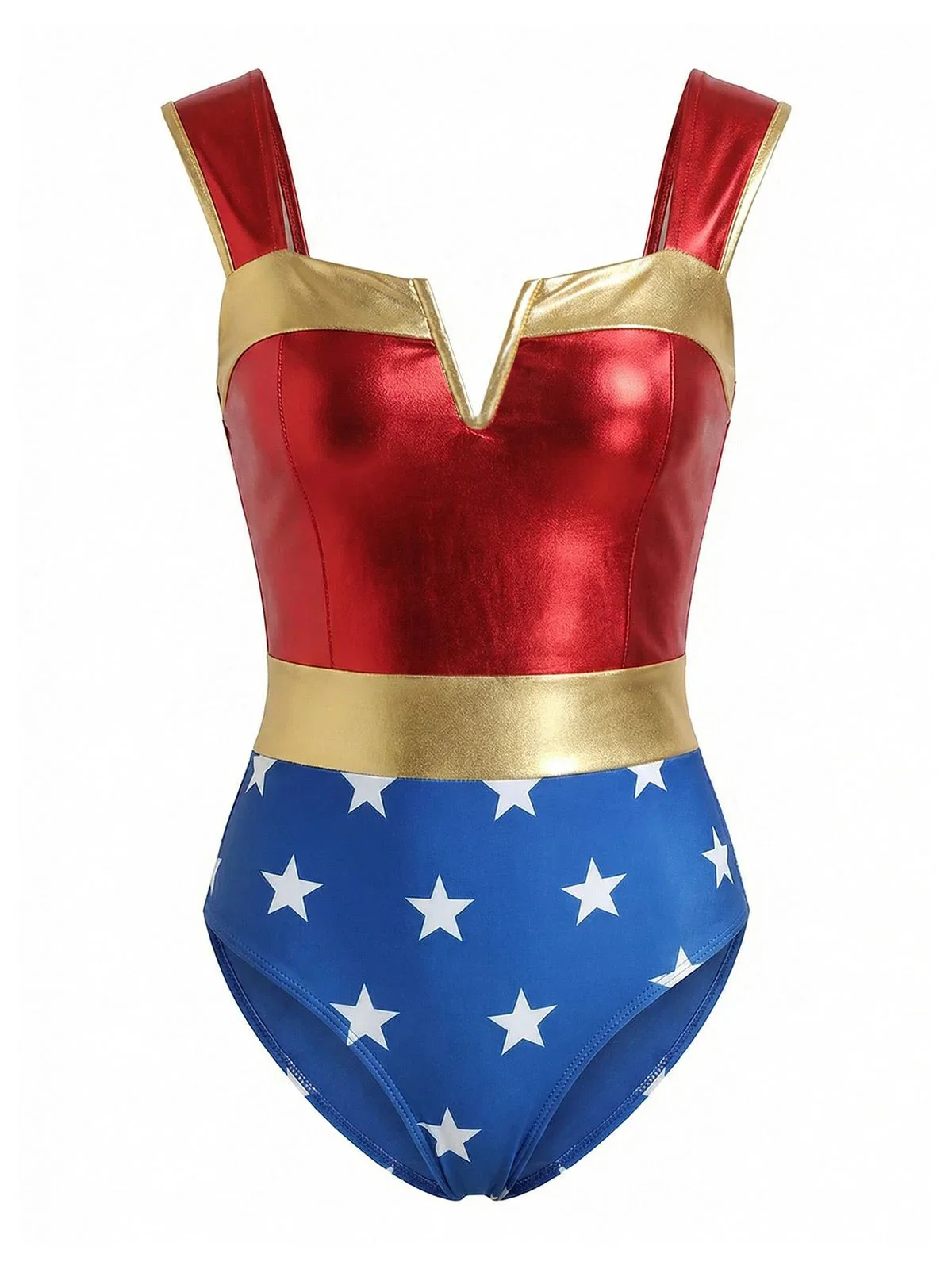 Multicolor 1970s Wonder Woman Star Print One-Piece Swimsuit