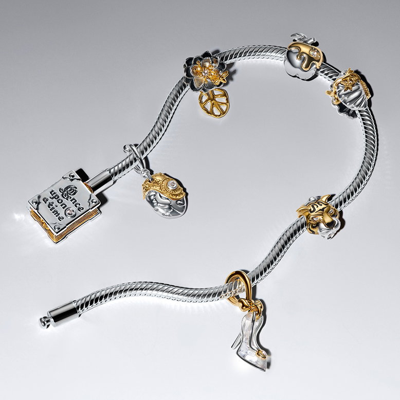 Disney Princess bracelet stacked with Disney Princess charms displayed on a white background