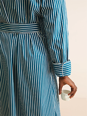 Men's Cotton Dressing Gown in Teal & White Stipes