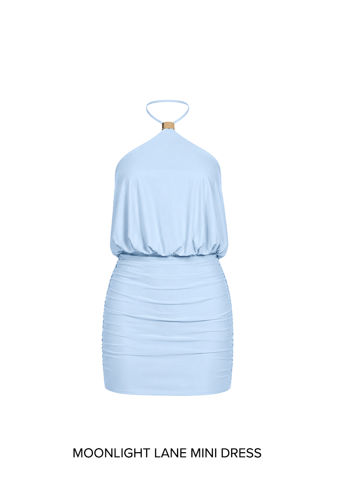 Moonlight Lane Halter Mini Dress Blue