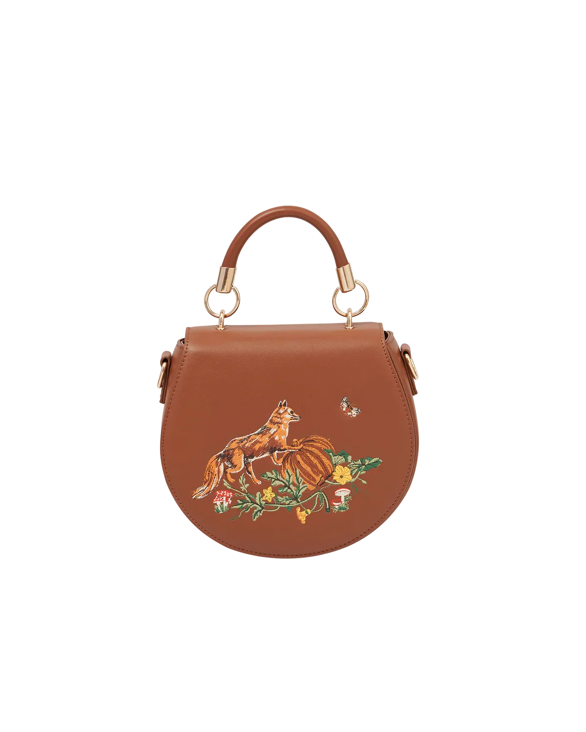 Image of Fox & Pumpkin Embroidered Tan Saddle Bag