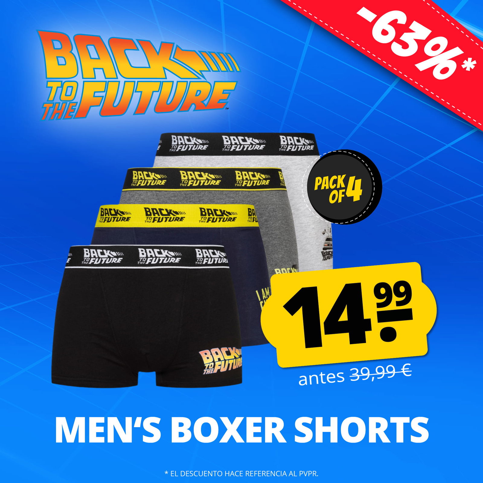 regreso al futuro hombre cazloncillos boxer pack de 4