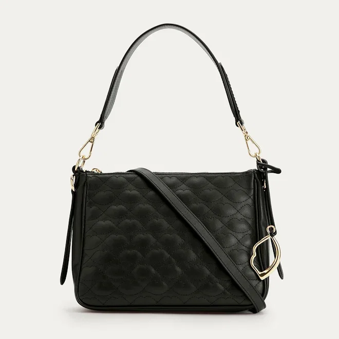BLACK QUILTED LIP LEATHER CALLIE CROSSBODY BAG