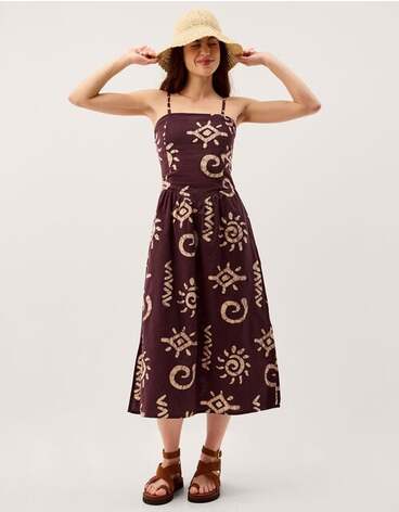 Mafalda Sun Print Bandeau Midi Dress Brown