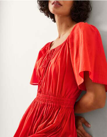 Lane Pintuck Lace Midi Dress Orange