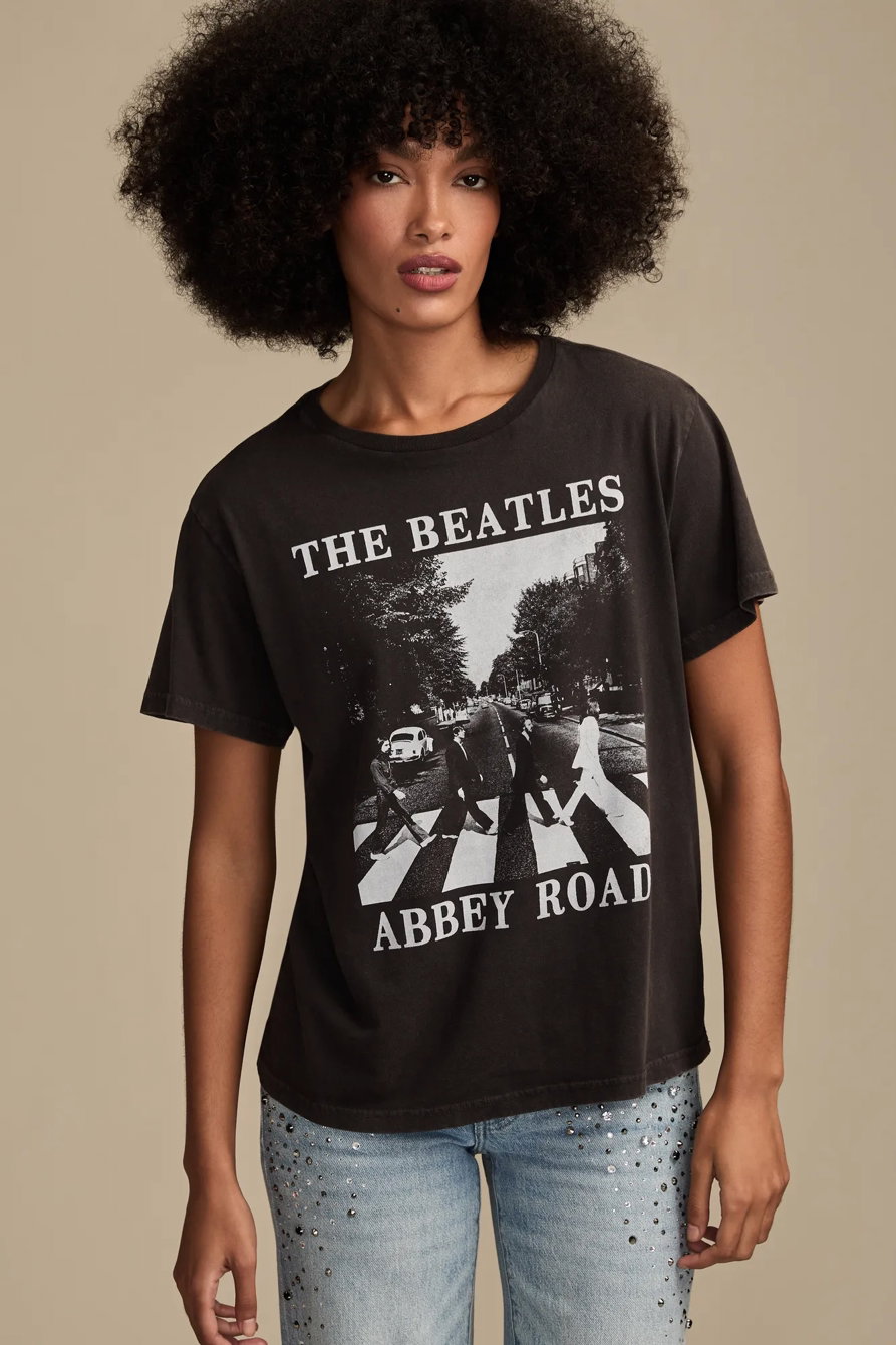 Image of Lucky Brand The Beatles Abbey Road Boyfriend Tee - Women's Clothing Tops Shirts Tee Graphic T Shirts in Jet Black