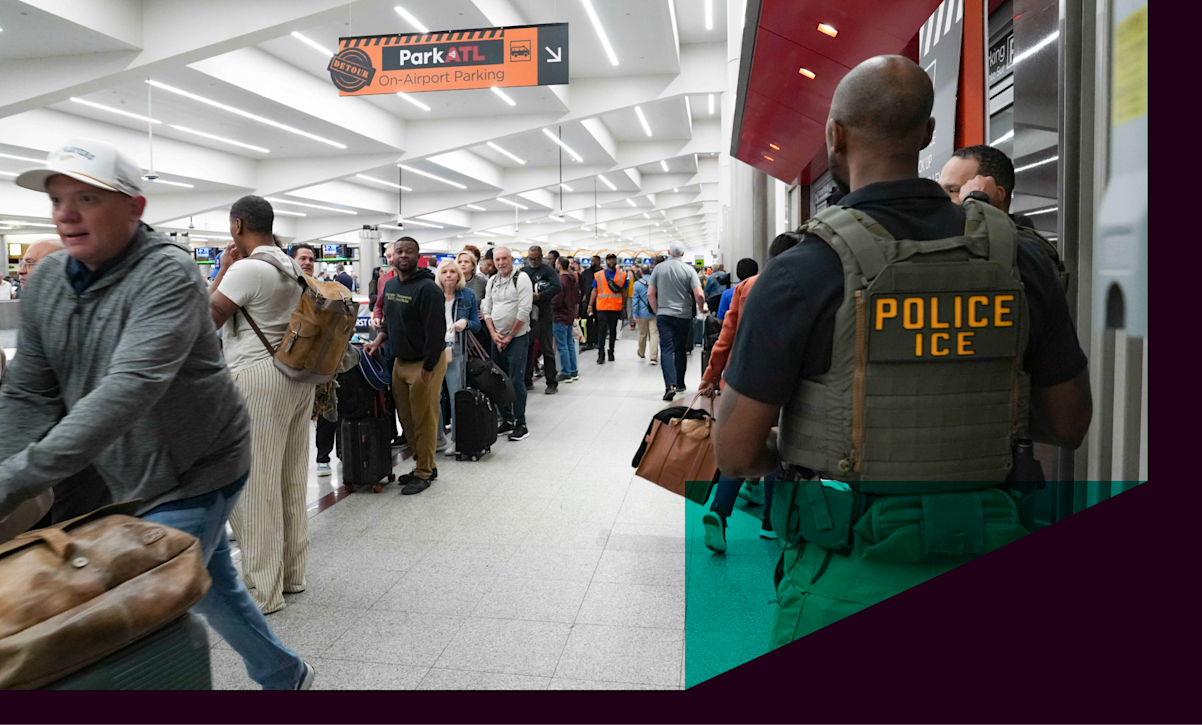 ICE agent stands at airport in Atlanta, Georgia