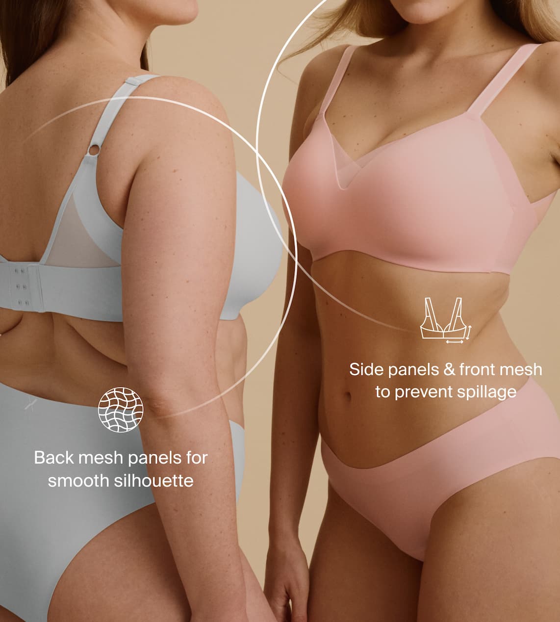 Back mesh panels for smooth silhouette. Side Panels & front mesh to prevent spillage