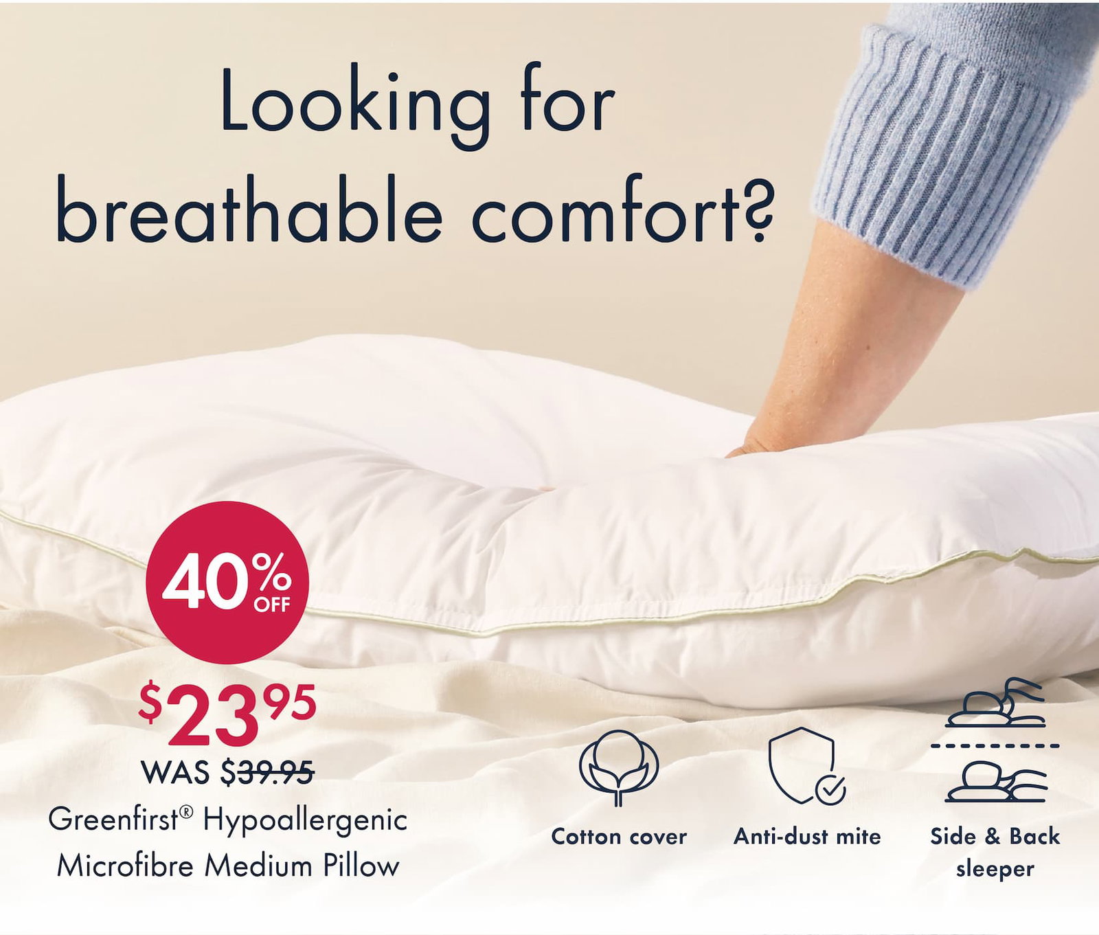 Hypoallergenic Microfibre Medium Pillow