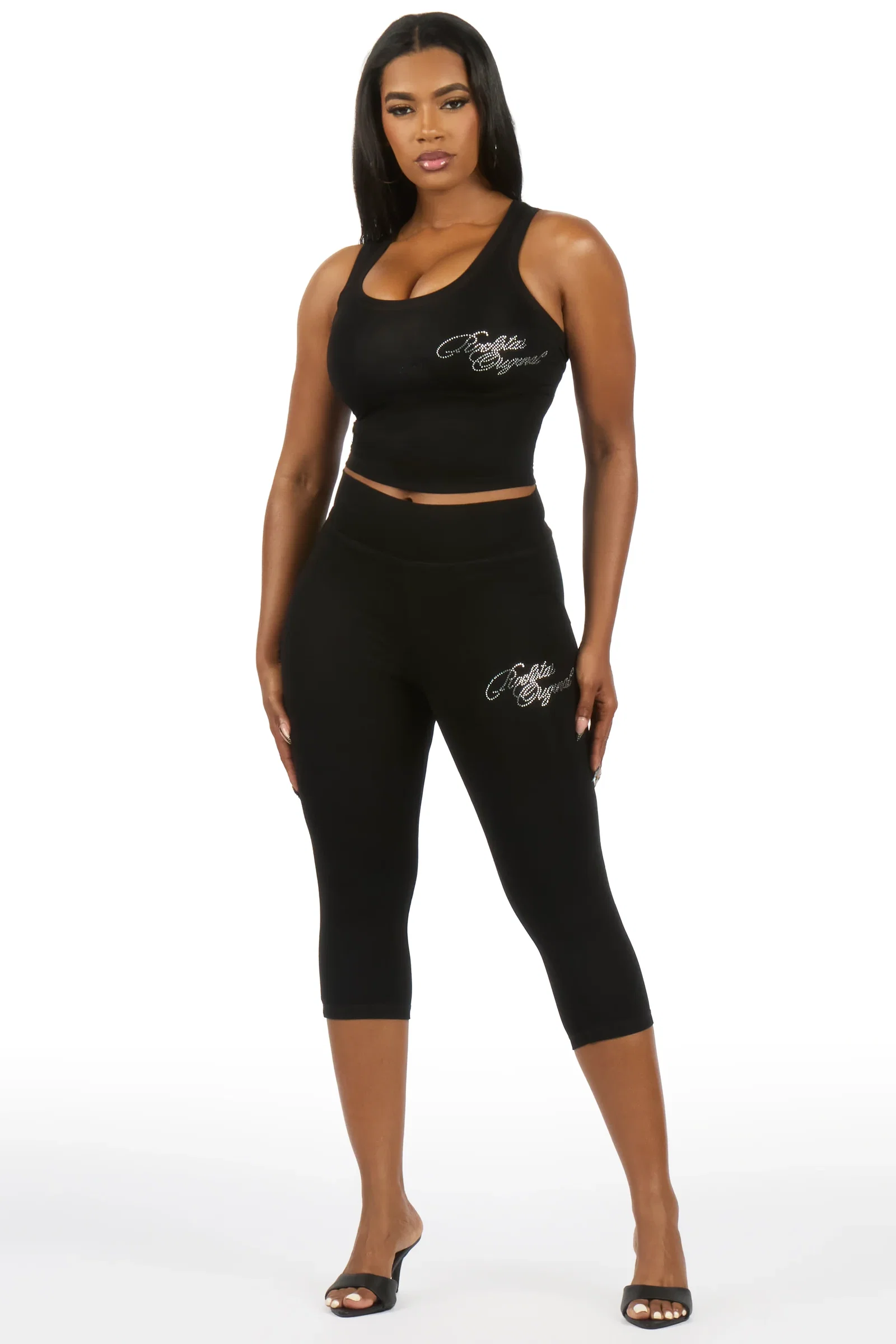 Image of Jacquelle Black Tank Capri Lounge Set
