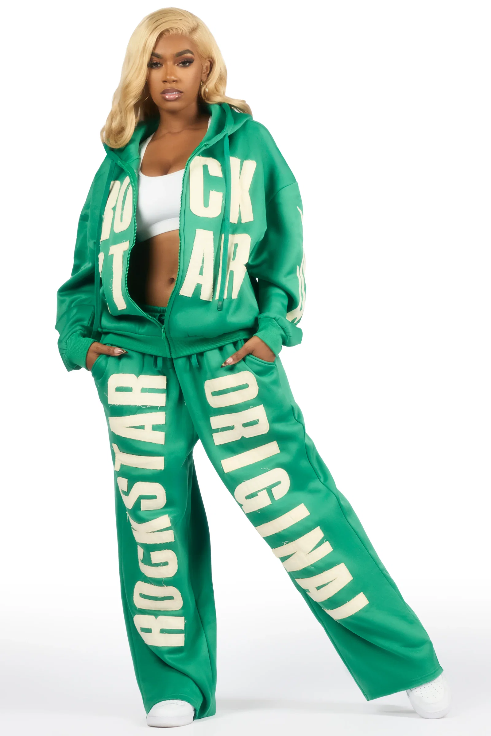 Image of Ashira Green Baggy Fit Zip Up Track Set