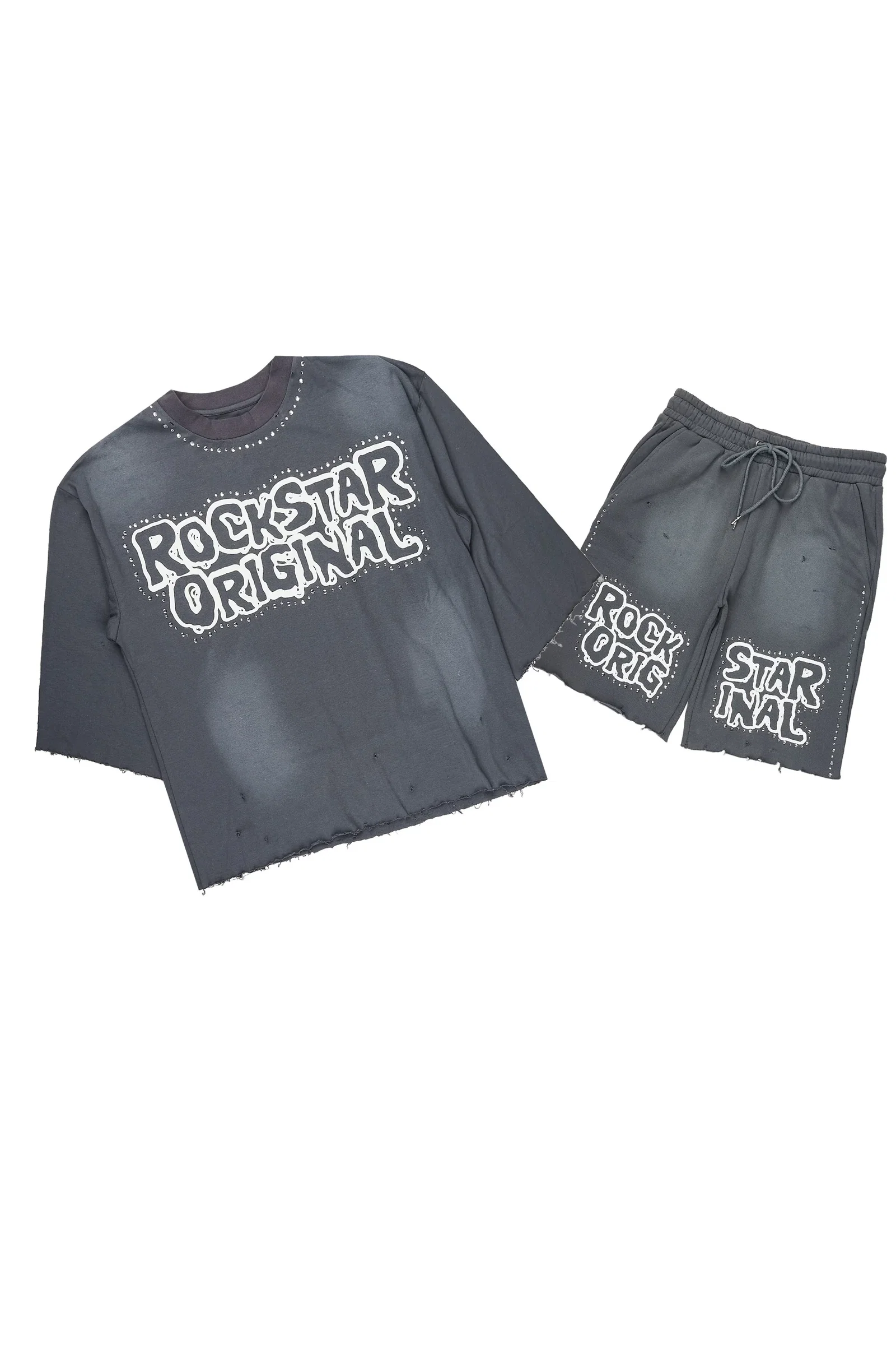Image of Marc Charcoal Rhinestone T-Shirt Short Set