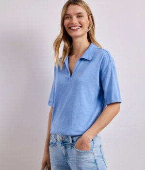 STREET ONE Sommer-Poloshirt in drift blue.