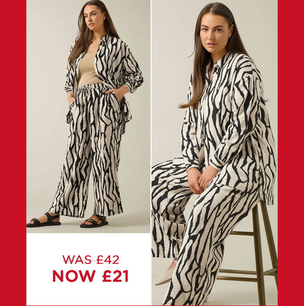 EVANS Curve Natural Brown Abstract Print Premium Linen Trousers