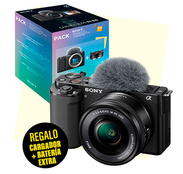 Pack Fnac Cámara EVIL Vlog Sony Alpha ZV-E10 + 16-50mm + Batería extra + Cargador USB