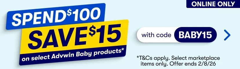 SPEND $100 SAVE $15 on selected Advwin Baby Products* with code BABY15 | T&Cs apply. Offer ends 2/8/26