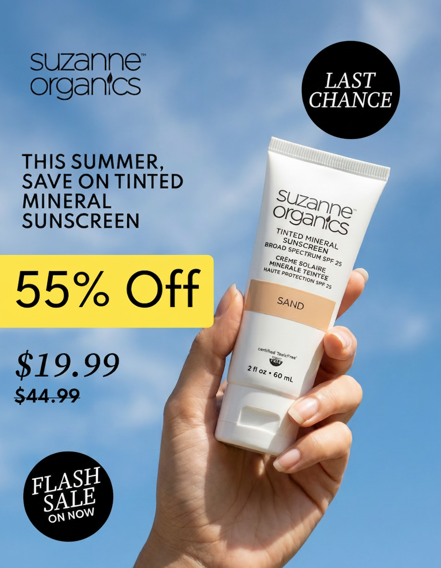 Suzanne Organics tinted mineral sunscreen on sale for 55% off.