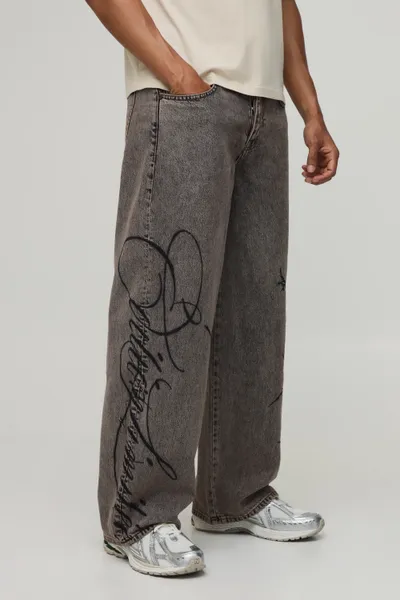 Gothic Graphic Embroidered Baggy Fit Jeans