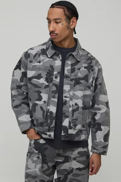 Camo Removable Carpenter Panel Regular Fit Denim Jacket