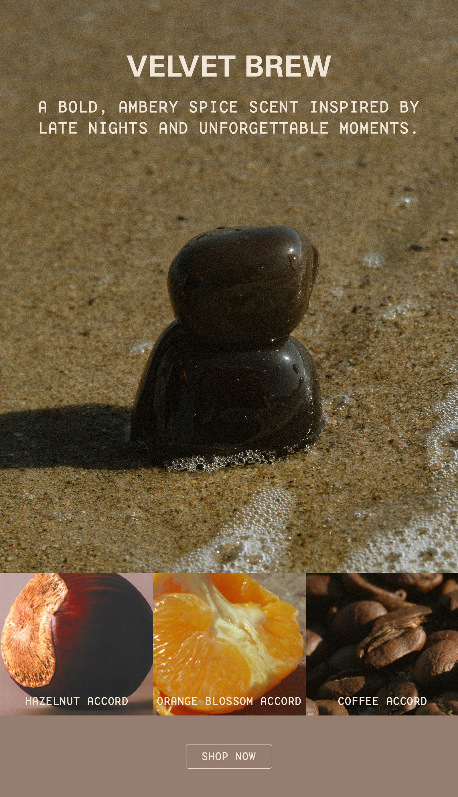 Velvet Brew - A bold, ambery spice scent inspired by late nights and unforgettable moments.
