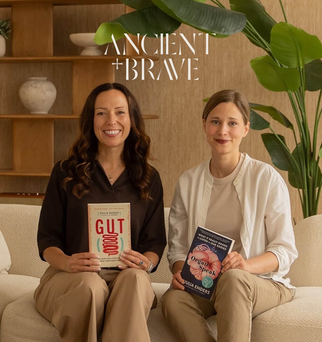 Dr Giulia Enders sitting on a sofa with our Lead Nutritionist Uta.