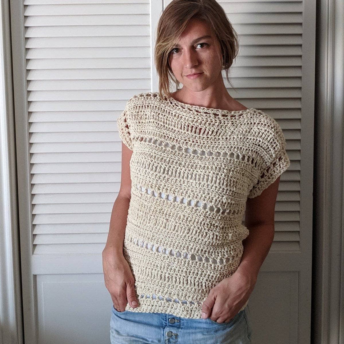 Driftwood Tee crochet kit made in Cloud Soft silk