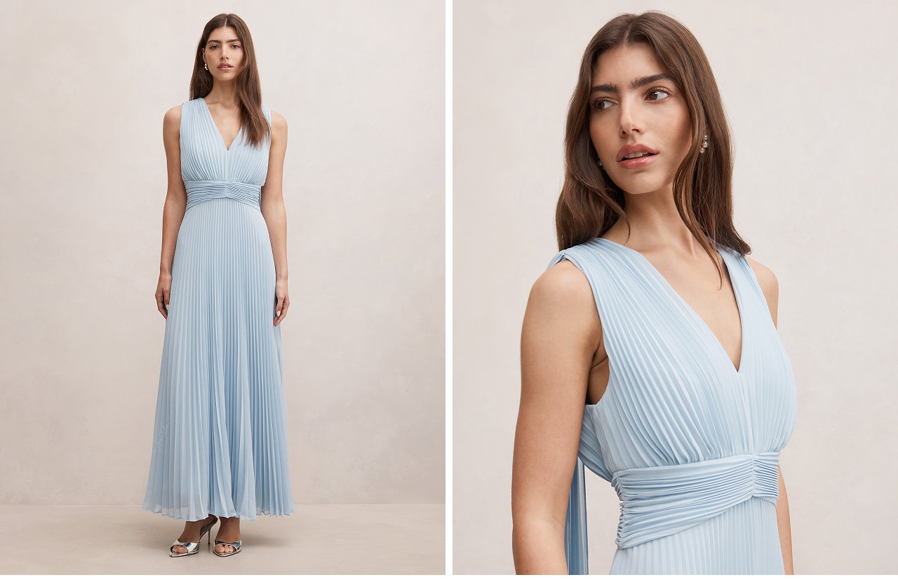 Leia Pleated Cape Maxi Dress