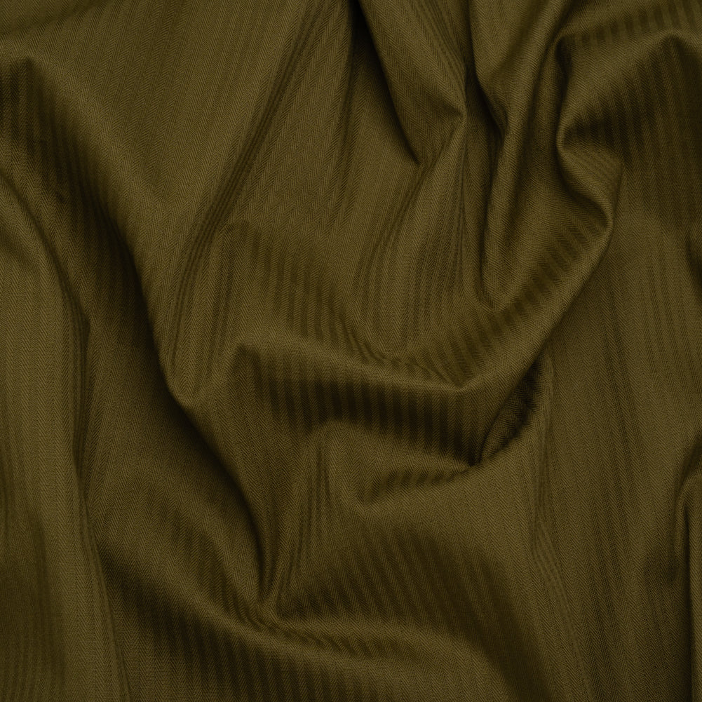 Image of Cotton Twill Shirting - Dark Olive Green Subtle Stripes - Deadstock