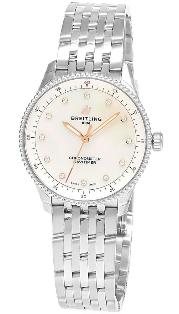 Navitimer Quartz SS 32MM MOP Diamond Dial Women's Watch
