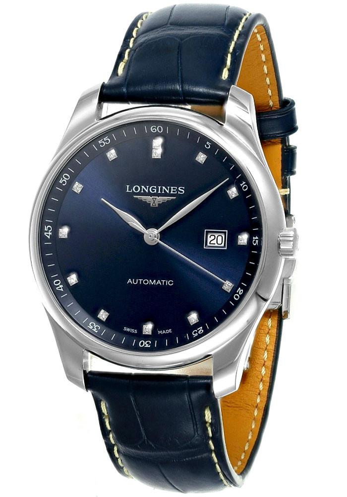 Master Collection Automatic 42MM Blue 13 Diamond Leather Men's Watch .