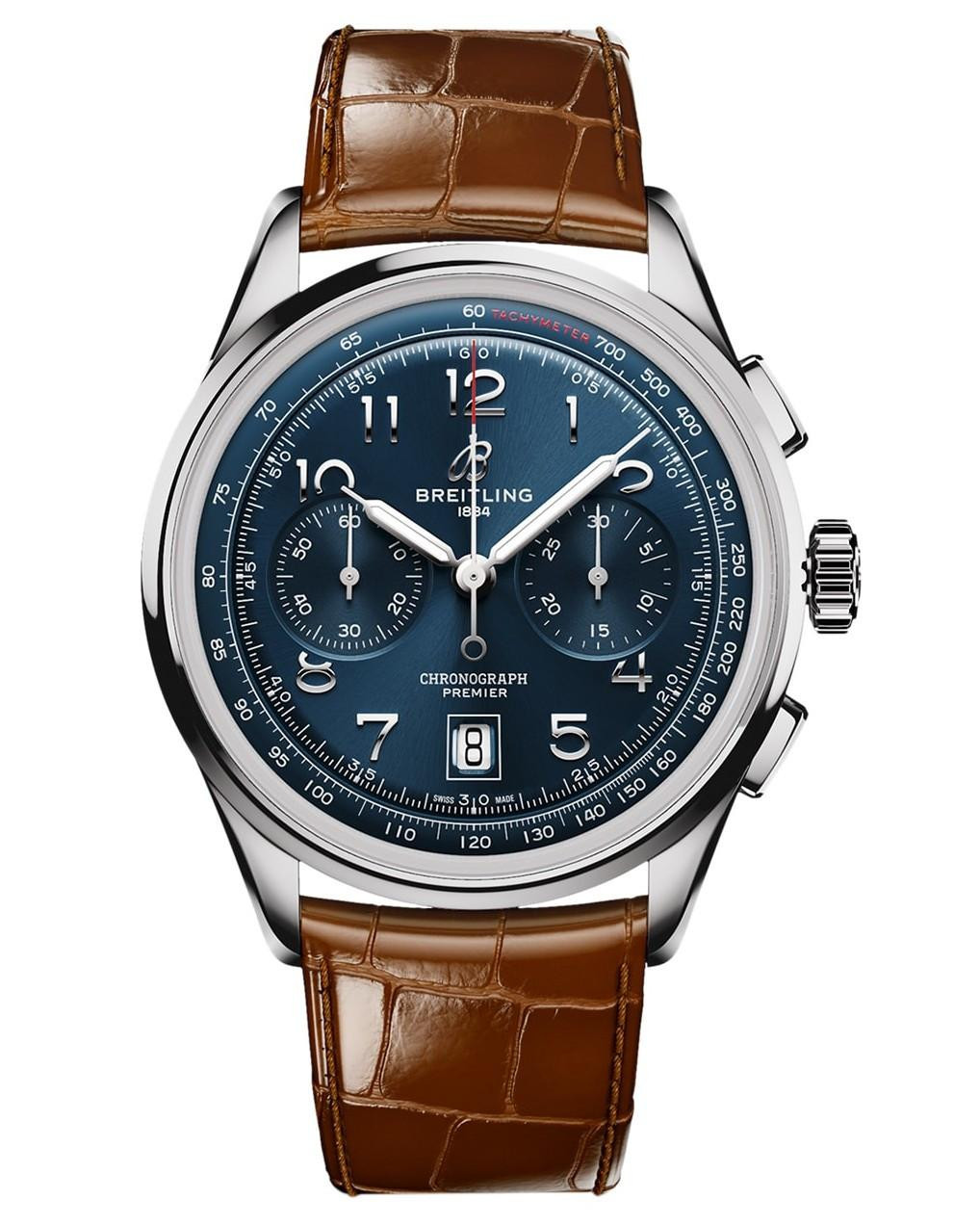 Premier B01 Chronograph 42MM Blue Dial Leather Men's Watch