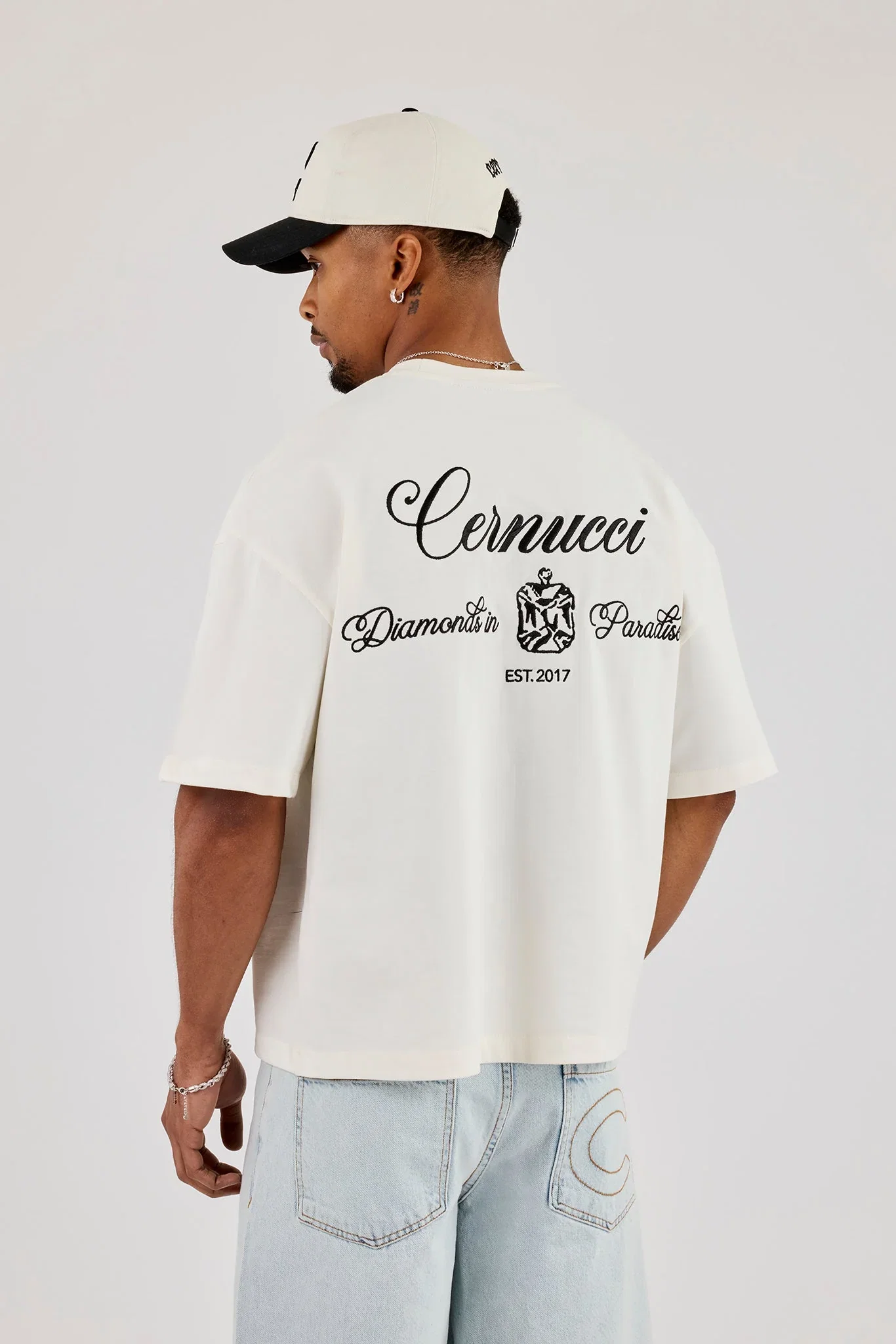 Image of Cernucci Diamonds Embroidered Boxy T-Shirt - Off White