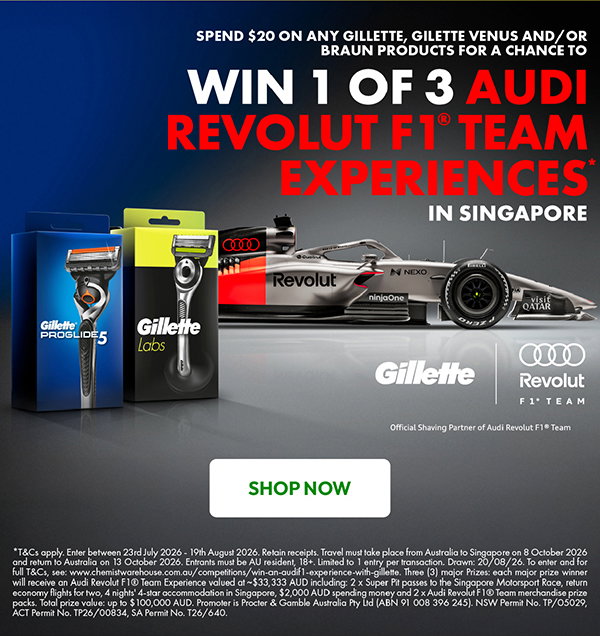 Be in the running to Win an Audi F1 Singapore Experience with Gillette! Ends on 19th August 2026 