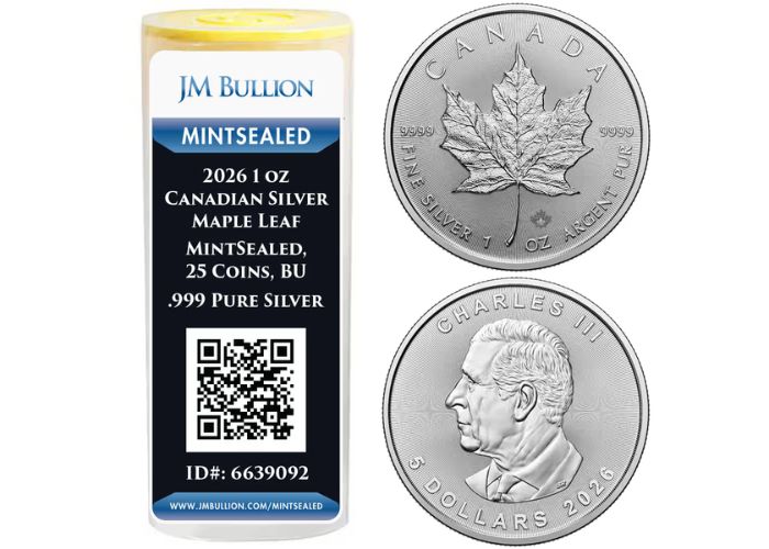2026 1 oz Canadian Silver Maple Leaf Tube (MintSealed, 25 Coins, BU)