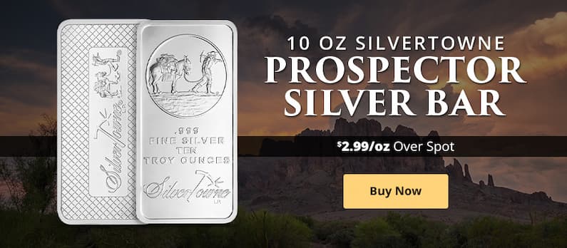 ON SALE: 10 oz SilverTowne Prospector Silver Bar (New)