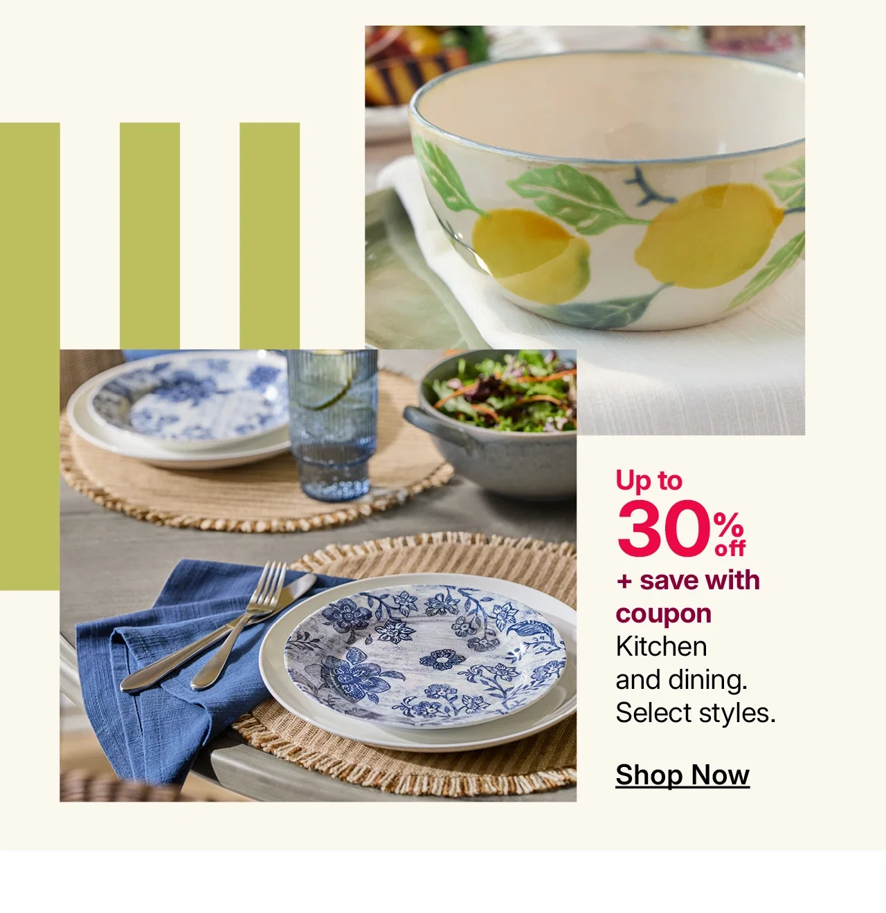 up to 30% off kitchen and dining