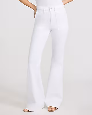 High Waisted Patch Pocket '70s Flare White Jeans
