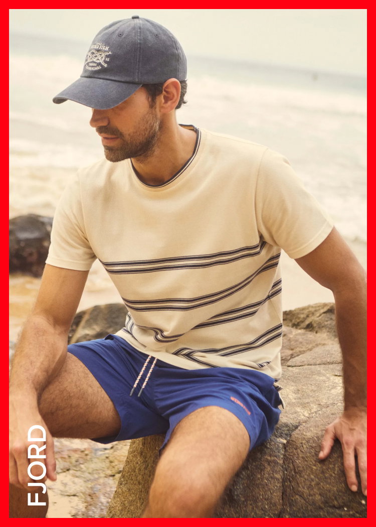 Fjord Pique Stripe Crew Neck T-Shirt Light Cream