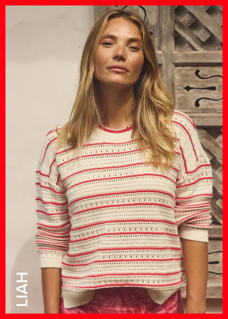 Liah Pointelle Striped Crew Neck Jumper Deep Pink