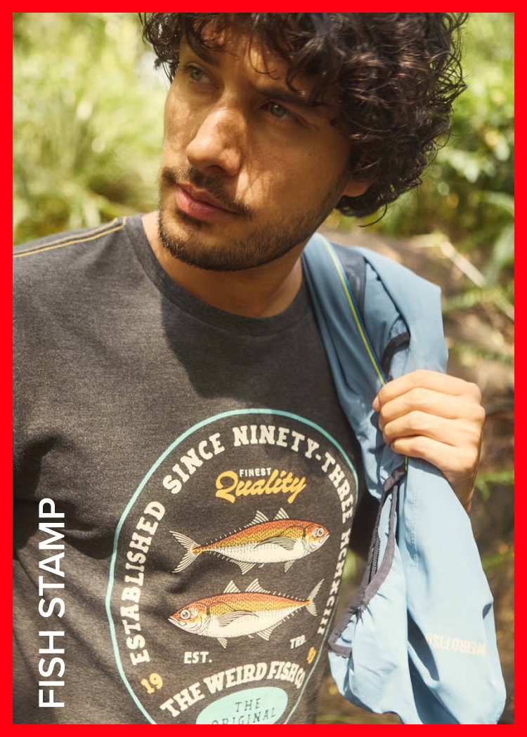 Fish Stamp Front Print Graphic T-Shirt Black