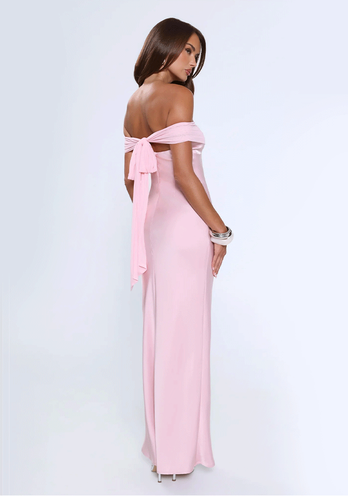 The Sophisticate Off Shoulder Maxi Dress Pink