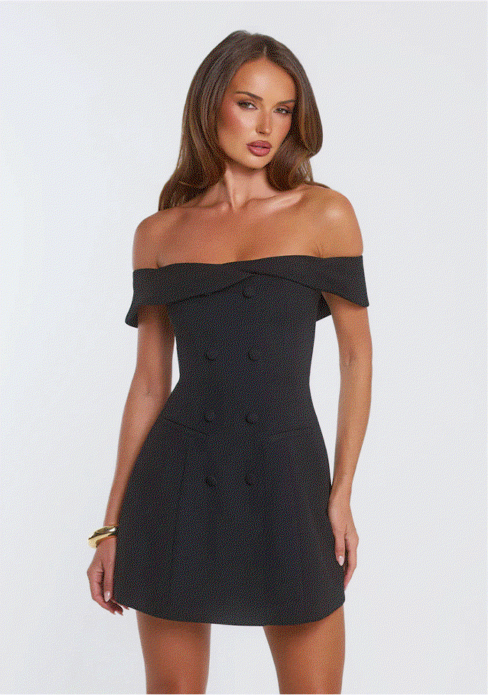 Parisian Views Off Shoulder Mini Dress Black