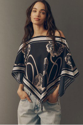 By Anthropologie Printed Scarf Poncho