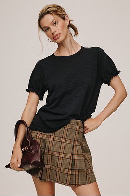 Pilcro Bennie Cotton Slim Puff Sleeve Tee