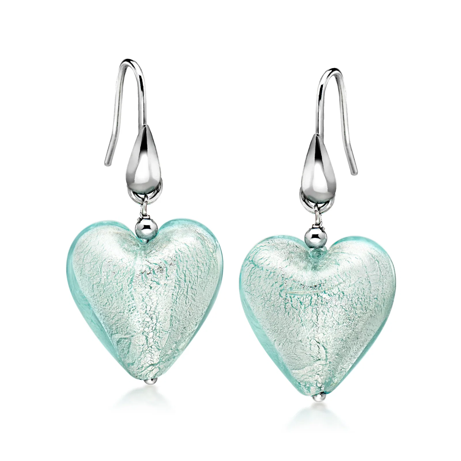 Image of Italian Aqua-Blue Murano Glass Heart Drop Earrings