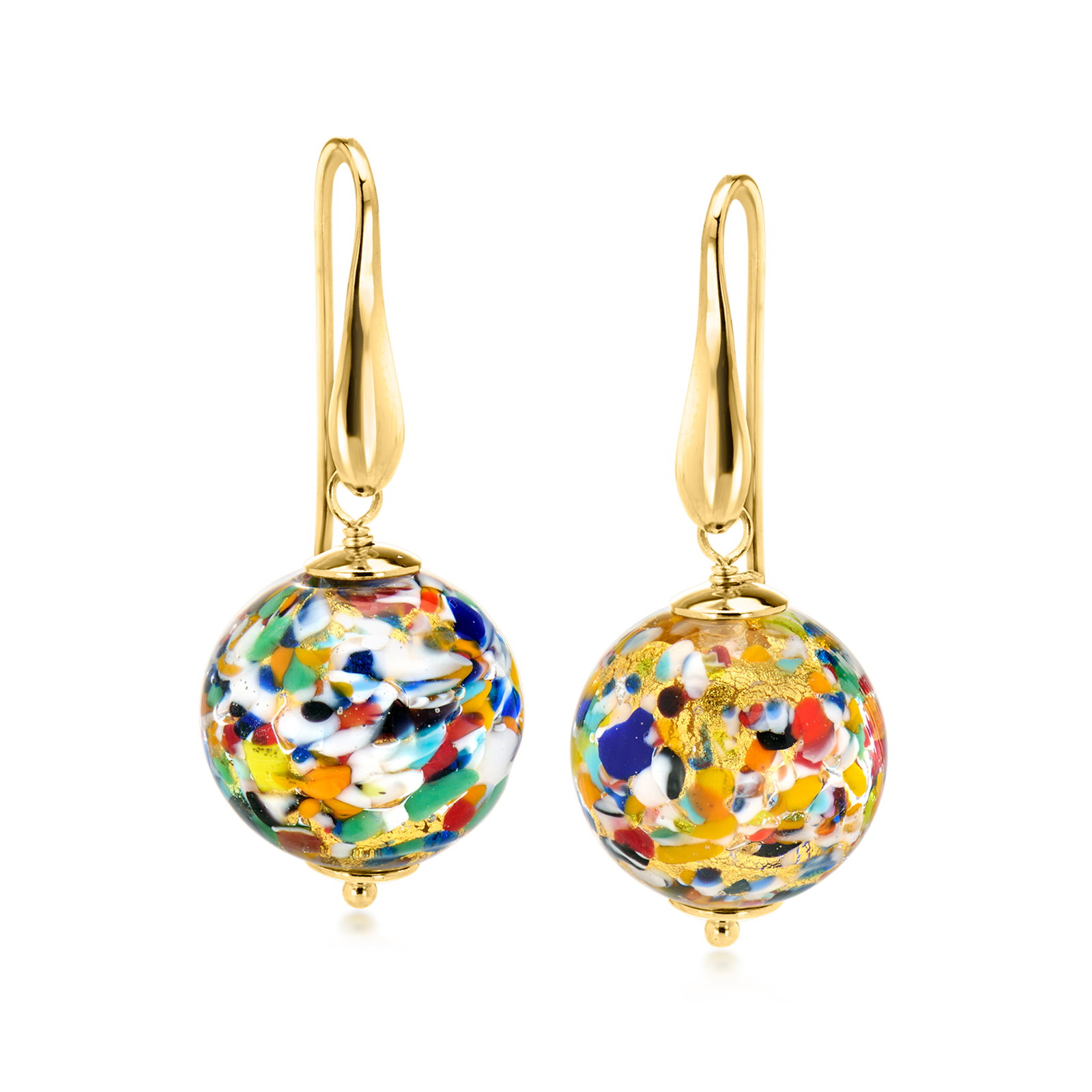 Image of Italian Multicolored Murano Glass Bead Earrings with 18kt Gold Over Sterling