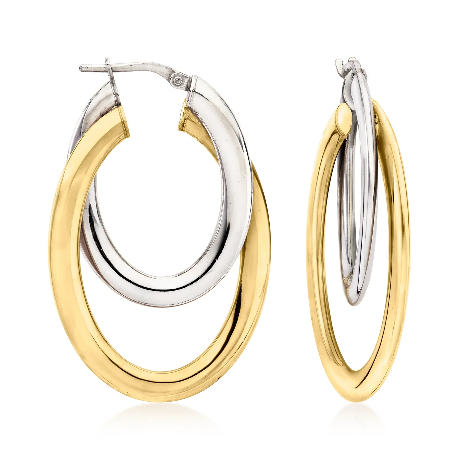 Shop Italian Sterling Silver and 18kt Gold Over Sterling Double-Hoop Earrings