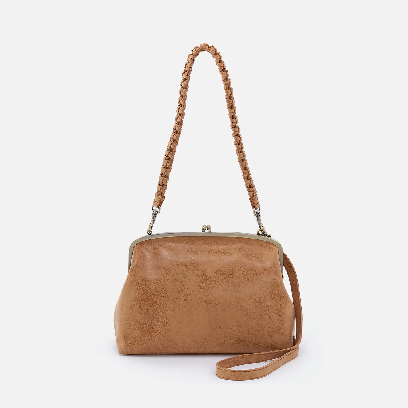 Image of Alba Frame Large Shoulder Bag In Buffed Leather - Whiskey